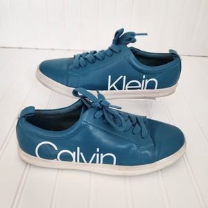 Calvin Klein leather sneakers good condition Sz 9.5 teal blue